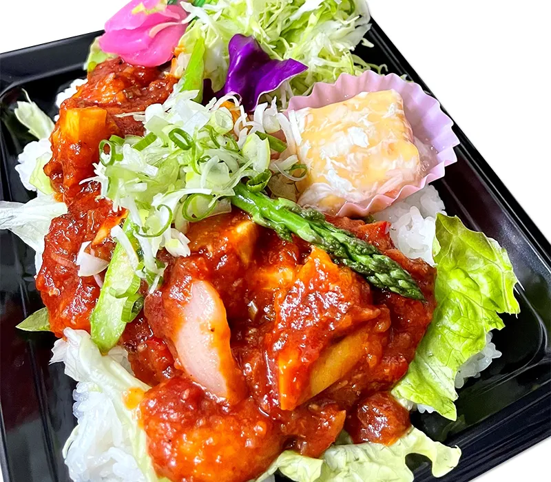 プリプリ海老チリソース丼